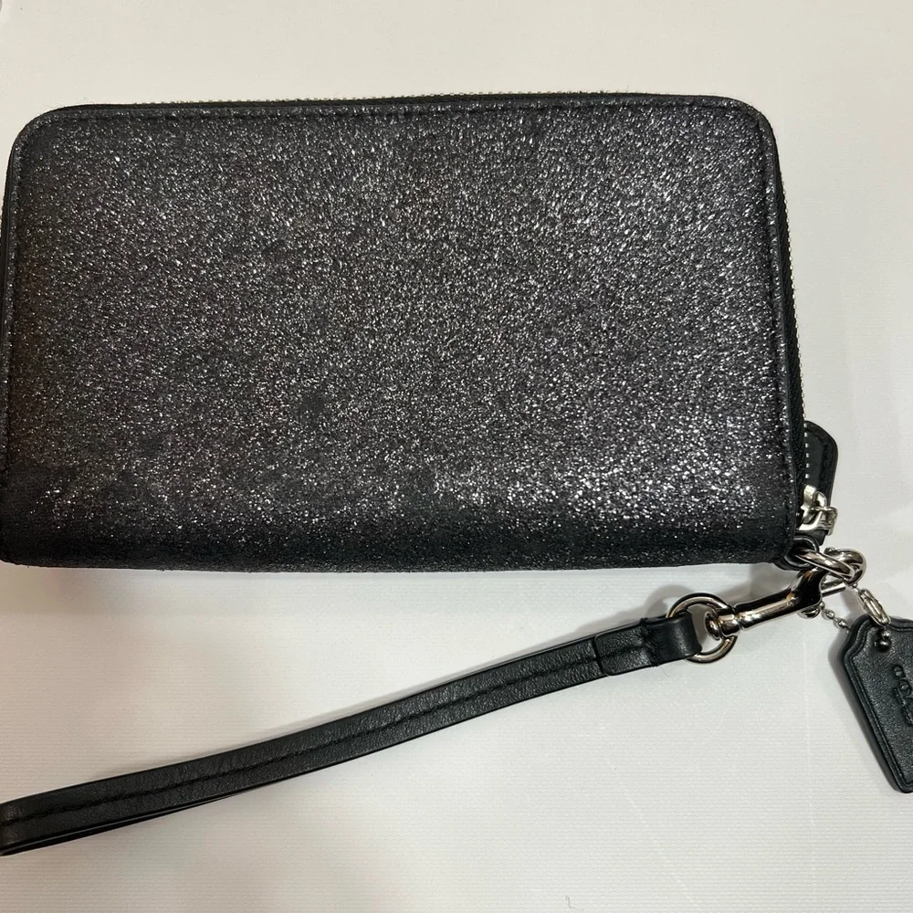 Coach Black Glitter Wristlet Double Zip Wallet